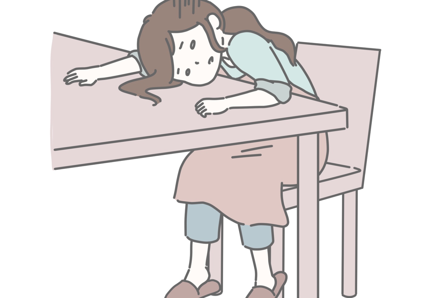 机に伏せる主婦のイラスト｜不眠症と自律神経の関係とは？質の良い睡眠を取り戻す方法